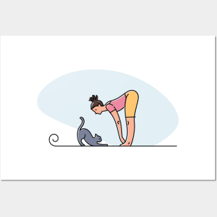 YOGA WITH CAT ILLUSTRATION Posters and Art